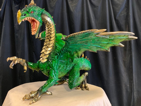 Bronze Dragon Sculpture Green Talons Fire Breathing Statue Large